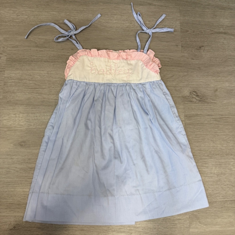 Cecil & Lou Girls 3T Blue Pink Ruffle Tie "Hadley" Monogram Smocked Dress